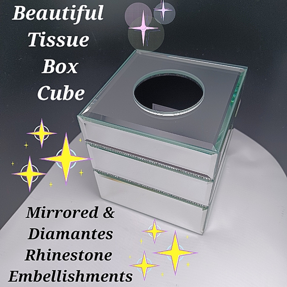 🌟Beautiful Tissue Box Cover w/ Mirrored &Diamantes **Rhinestone Embellishmnts**